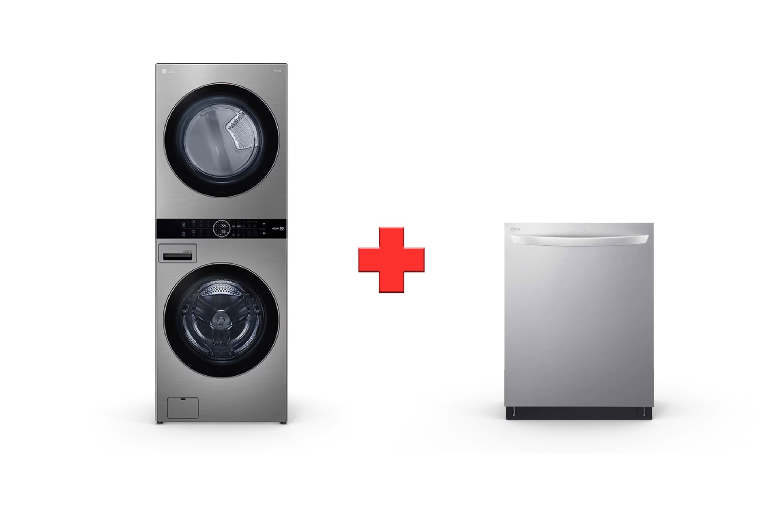 Vista frontal de Combo WashTower Lavado (25Kg) & Secado (22Kg) / Lavavajillas  QuadWash WK25VS6.LDTS555